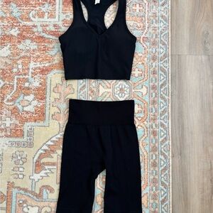 Quiet Luxury Black Sports Bra and Shorts Set in size Small!